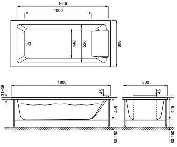 ванна акриловая JACOB DELAFON SOFA 180х80